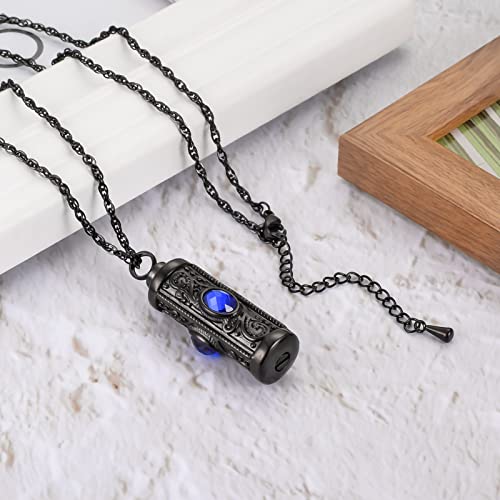 XIUDA Crystal Cremation Urn Necklace for Ashes Keepsake Stainless Steel Memorial Pendant with Flower - color: Bule
