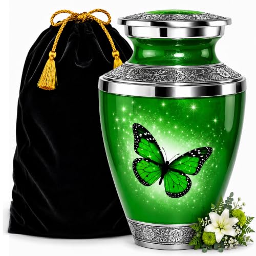 Green Butterfly Urn for Human Ashes Adult Female or Male – Large Cremation Urn for Men & Women, A Symbol of Hope, Transformation and Remembrance (Large) - color: Green, size: Large Adult