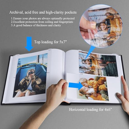 1DOT2 Photo Album with Writing Space, 100 Pages, Linen Cover, Cyan Blue - color: Black