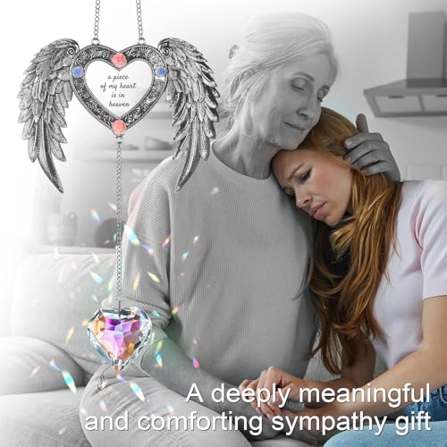 Sympathy Gift for Loss of Loved One,Angel Wing Sun Catcher,Memorial Gifts | A Piece of My Heart is in Heaven,Crystal Suncatcher for Windows, Bereavement & Grief Gift for Women, Remembrance Decor