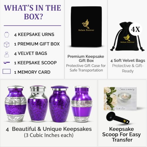 Small Urns for Human Ashes - Elegant Keepsake Cremation Urns - Purple - color: Purple
