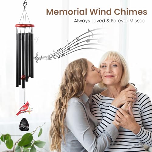 36’’Memorial Wind Chimes for Loss of Loved One, Cardinal Wind Chimes | Sympathy Gifts for Loss of Mother/Dad/Husband for Outside with Mute Option, Sympathy Wind Chimes