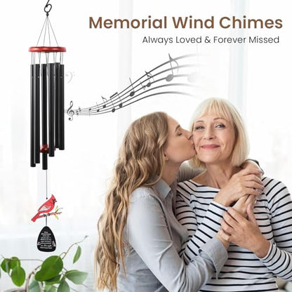 36’’Memorial Wind Chimes for Loss of Loved One, Cardinal Wind Chimes | Sympathy Gifts for Loss of Mother/Dad/Husband for Outside with Mute Option, Sympathy Wind Chimes