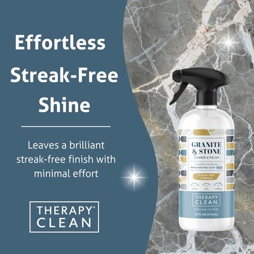 Therapy Granite & Stone Cleaner and Polish, pH Neutral, Marble & Quartz | Includes microfiber cloth. Safe for granite, marble, quartz, soapstone, slate, limestone, corian & laminate. - style: Granite Cleaner 16 oz. (Pack of 1 with Microfiber)