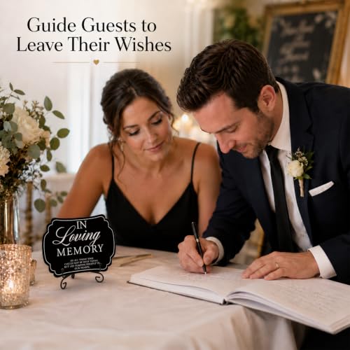Wedding Table Sign - In Loving Memory - with Metal Stand, Wooden Reception Decor, 5x7 Inch Wedding Signs for Memory Table, Wedding Party, Pet Souvenirs, and other decorations & accessories (Black)- 07