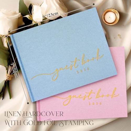 Lanpn Wedding Guest Book 2026 - Linen Hardcover Guestbook Wedding Reception with 108 Blank Pages for Sign in and Photos - Guest Book for Wedding Bridal Shower Baby Shower Party (Blue) - color: Blue