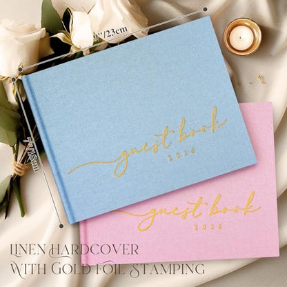 Lanpn Wedding Guest Book 2026 - Linen Hardcover Guestbook Wedding Reception with 108 Blank Pages for Sign in and Photos - Guest Book for Wedding Bridal Shower Baby Shower Party (Blue) - color: Blue