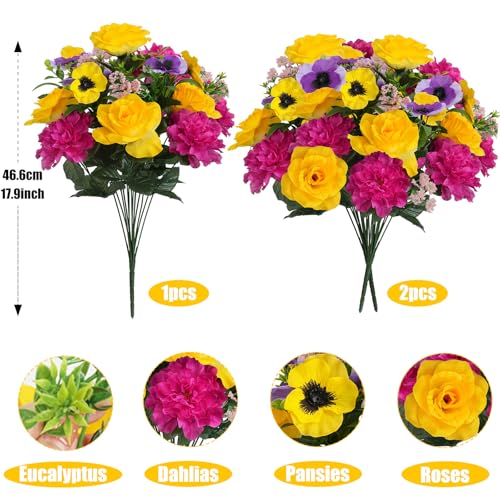 2pcs Fall Cemetery Flowers for Grave Artificial Flowers for Cemetery Vase