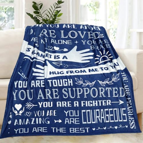 Healing Hug Blanket 60"x50", Inspirational Gifts for Men, Comfort Items Chemo Patients, After Surgery Recovery Gifts, Cancer Get Well Gifts for Men, Blue - color: You Are-blue