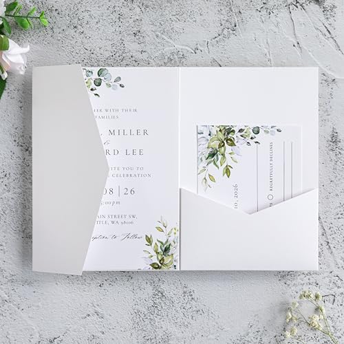 20Pcs 5.12x7.09 inch Tri-fold White Wedding Invitation Cards for 5x7 Cards, Quinceanera Bridal Shower Baby Shower Party Invite - color: Matte White