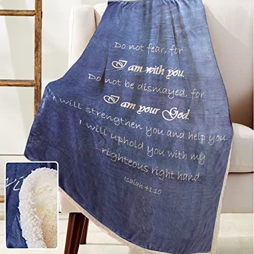 "Compassion Sympathy Blanket - Double Layer 65x50 Throw Blankets | Bed - Healing Gifts for Women , Scripture Blue , super soft, plush, and warm blanket - color: Blue Indigo, size: Isaiah 41:10