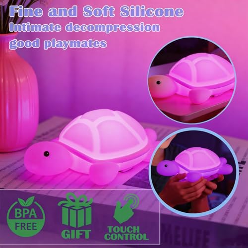 Turtle Night Light, Sea Turtle Gifts, Cute Soft Silicone Squishy LED Lamp with 7 RGB Colors, Dimmable, Timer, Touch Control, Living Bedroom Decor - style: Turtle