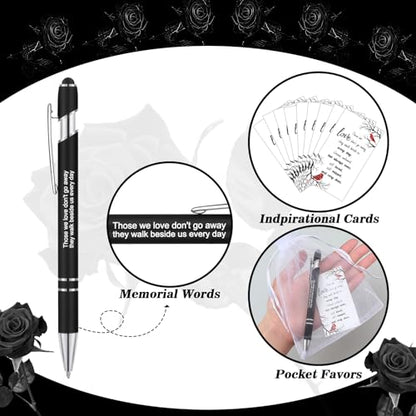 Yeaqee 150pcs/50set Funeral Favor Pen Poem Card for Guests, White, Cardinal - color: White, style: Cardinal