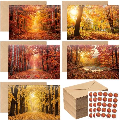 Eaasty 50 Sets Fall Greeting Cards with Envelopes Stickers, 4x6 Inch - style: Fall Leaves