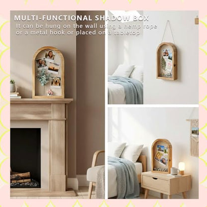 Shadow Box Frame with Clear Acrylic Door, Removable Shelves & Linen Back - Large Display Case Picture Frame for Wall or Tabletop - Memory Box for Wedding Bouquet, Photos, Medals, Memorabilia