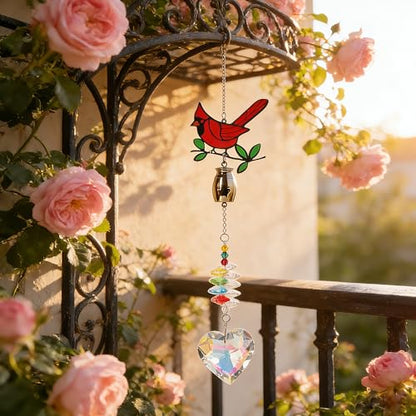 Cardinal Crystal Catcher Mini Urn for Ashes Keepsake Suncatcher with Small Cremation Holder,Hanging Memorial Decor mini urn,1.2 Inches Tiny urn for Human or Pet Ashes Sharing Memorial Urn