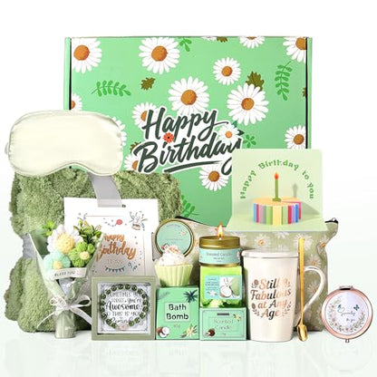 Daisy Birthday Gifts for Women,Self Care Gifts,Birthday Gift Basket for Mom | Care Package,Spa Gifts Set for Women,with Blanket,Candle, Unique Happy Birthday Surprise for Her,Daughter,Sister,Friends