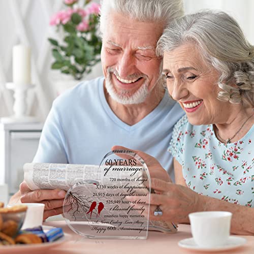 Qunclay 60th Years of Marriage Gift Wedding Anniversary Souvenir Heart Marriage Keepsake Decoration Present for Couple Parent Women Mom Husband Wife He She Friend Grandparents - style: 60th
