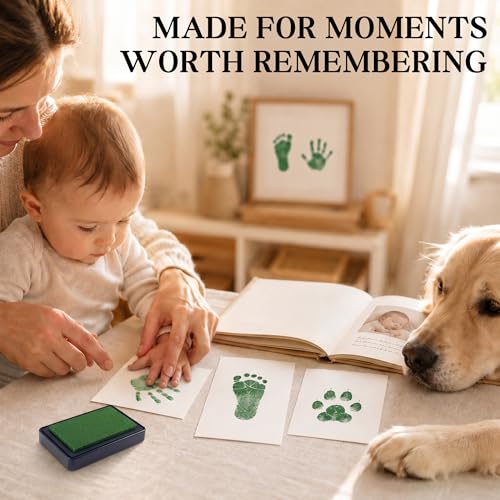 ReignDrop Baby Ink Pad for Hand and Footprints, Non-Toxic Acid-Free Keepsake Kit, Smudge-Proof Archival Ink Wipes Off Skin, for Scrapbook, Photo Album, Frames & Pet Paws, Baby Gift (Green) - color: Green