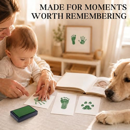 ReignDrop Baby Ink Pad for Hand and Footprints, Non-Toxic Acid-Free Keepsake Kit, Smudge-Proof Archival Ink Wipes Off Skin, for Scrapbook, Photo Album, Frames & Pet Paws, Baby Gift (Green) - color: Green