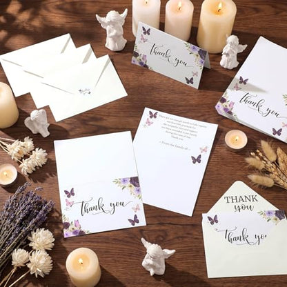 Fumete 50 Set Funeral Thank You Cards, Purple Butterfly - style: Purple Butterfly