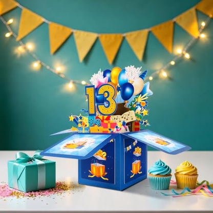 GREETING ART 13th Birthday Pop Up Card for Girls Boys,Happy Birthday Card - color: 13th