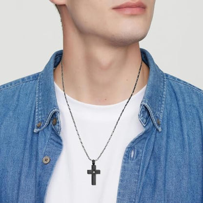 Imrsanl Cross Urn Necklace for Women Men Cremation Jewelry for Ashes Memorial Pendant Human Pet Funeral Ashes Holder Keepsake - color: Black