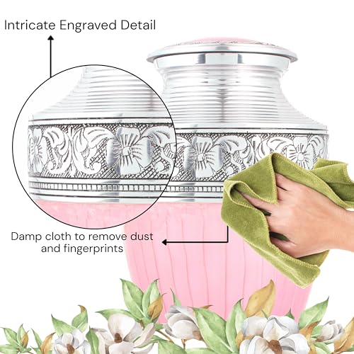Alpha Living Home Cremation Urn for Human Ashes, 200+ cu in, Pink Silver - color: Pastel Silver, size: Hand Engraved