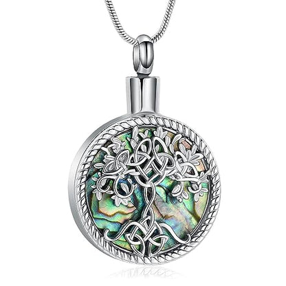 Hearbeingt Teardrop Urn Necklaces for Ashes Tree of Life Memorial Locket - color: Abalone Shell