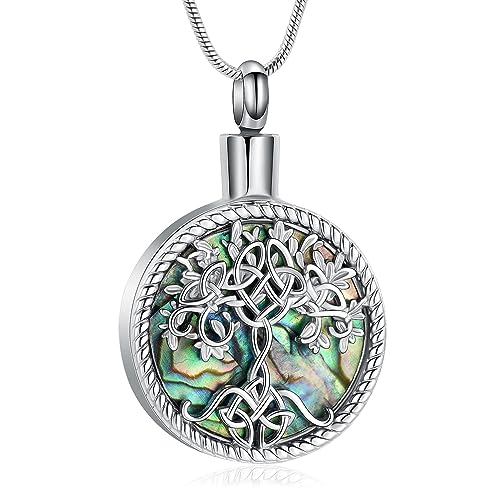 Hearbeingt Teardrop Urn Necklaces for Ashes Tree of Life Memorial Locket - color: Abalone Shell