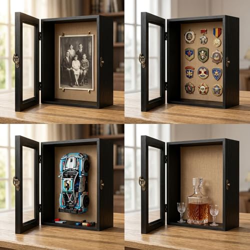 2PCS Deep Shadow Box Frame 8x10, 4.7" Depth Rustic Wood Memory Box | Deep 4.7" Display Case, Acrylic Door Keepsake Box, Collectible Showcase, Wedding Anniversary, Home Wall Decor