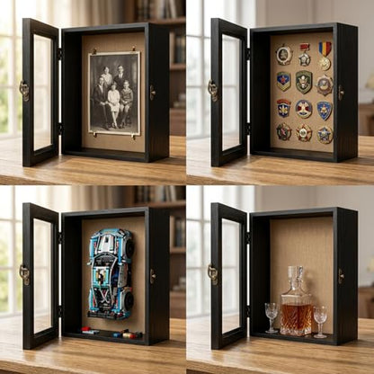 2PCS Deep Shadow Box Frame 8x10, 4.7" Depth Rustic Wood Memory Box | Deep 4.7" Display Case, Acrylic Door Keepsake Box, Collectible Showcase, Wedding Anniversary, Home Wall Decor