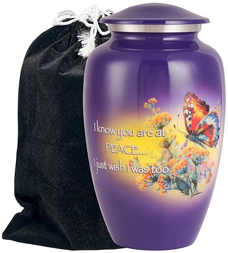 Urns for Human Ashes Adult, Large Cremation Urn for Men & Women, Handcrafted Metal Urn with Secure Lid for Funeral & Burial (Eternal Butterfly - 220 Cubic Inches) - color: Eternal Butterfly