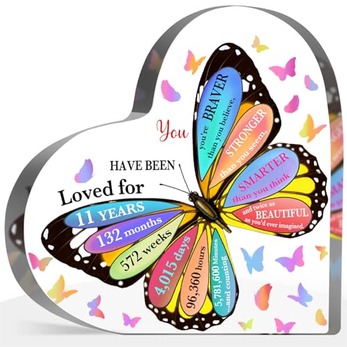 11 Year Old Girl Birthday Gifts, 11th Birthday Acrylic Sign, Inspirational Butterfly Keepsake Sign for Girls Boys, Happy 11 Birthday Gifts Idea for Daughter Girls, Table Desk for Home - style: 11th Birthday