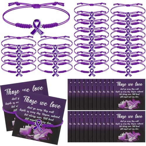 Liliaafar 24 Set Funeral Favors Memorial Bracelet with Card for Memorial Celebration of Life Funeral Party Mourning Event Remembrance Supplies Mourning Bands Keepsake Gift for Guests - color: Purple
