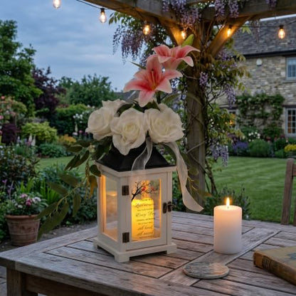Memorial Lantern with Lily Rose Flower, Sympathy Gift for Loss of Loved One, Bereavement Funeral Gift in Memory of Mom Dad Husband Wife - color: Those We Love/White