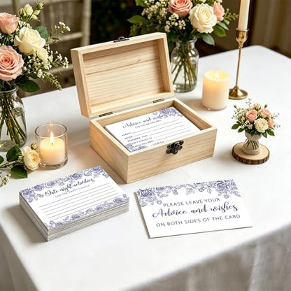 Advice And Wishes For The Mr And Mrs, 50 Pcs Wedding Advice Cards - color: Blue Flower