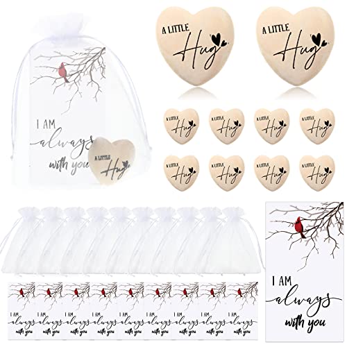 Roowest 50 Sets Celebration of Life Favors Funeral Favors Bulk with Wooden Pocket Heart Token Funeral Prayer Cards Organza Bags Cardinal Memorial Gifts for Memorial Party Supply Guest Return Gifts