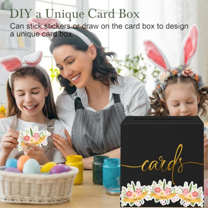 Black Card Box with Gold Foil Design, Paperboard 8.7" Gift Card Holder for Wedding Graduation Birthday Party Reception Retirement Anniversary Bridal & Baby Shower - color: Black Card Box with Gold Foil, size: 8.7×8.7×8.7Inch(1 Pack)
