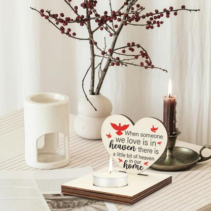 Memorial Tealight Candle Holder with Red Birds “Heaven in Our Home” Verse, Heart-Shaped Remembrance Plaque, Sympathy Bereavement Gift, LMM14 - color: Sympathy Bereavement