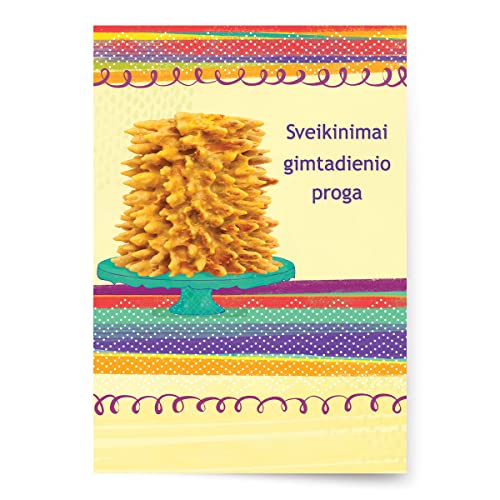 Designer Greetings Lithuanian Language Happy Birthday Cards 6 Pack | Boxed Card Set, Matching Envelopes - style: 6 PK Lithuanian Birthday - Šakotis
