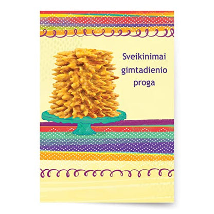 Designer Greetings Lithuanian Language Happy Birthday Cards 6 Pack | Boxed Card Set, Matching Envelopes - style: 6 PK Lithuanian Birthday - Šakotis