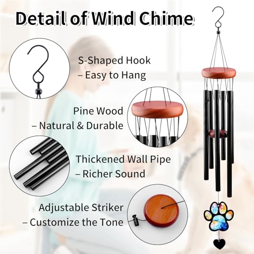 Dog Memorial Wind Chime for Loss of Pet Sympathy Bereavement Gift (Paw) | 26" Adjustable Sound Effects, Weather-resistant and Rust-proof, Suitable for Outside, Wood, Acrylic, Aluminum Materials - color: Dog Paw