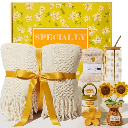 Birthday Gifts for Women, Christmas Self Care Get Well Gifts Baskets for Women, Sending Sunshine Sunflower Care Package, Thinking of You Thank You Inspirational Gift for Friend, Mom, Sister, Wife - color: Sunflower Yellow