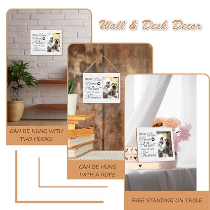 Pet Memorial Photo Frame - Paw Prints On Our Hearts Forever - Wooden Tabletop Picture Frame - Sympathy Gift For Pet Owner - 68 - style: YuHong-Photo Frame-B68