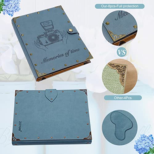 ZEEYUAN Leather Scrapbook Album 60 Pages Love Memory Photo Album 8.5x11 inch, Travelling Journal Scrap Book Family Scrapbook Scrapbooking Supplies Kits Gift for Couples Anniversary Wedding - color: Grayish-blue