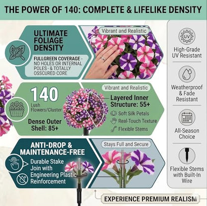 Real Touch Artificial Petunias,140 Premium Outdoor Faux Flowers - color: Pink & Purple