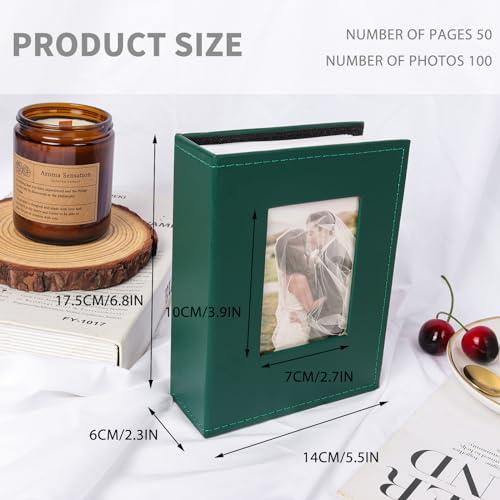 RECUTMS Photo Album 4x6 100 Photos Leather Small Album for Baby Dark Green | White Inner Page, 100 Vertical Pockets, Travel Family Wedding Pictures Book, DIY Front Window, Anniversary Graduation Gifts - color: Dark Green, size: 100 pockets