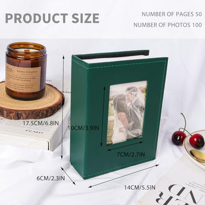 RECUTMS Photo Album 4x6 100 Photos Leather Small Album for Baby Dark Green | White Inner Page, 100 Vertical Pockets, Travel Family Wedding Pictures Book, DIY Front Window, Anniversary Graduation Gifts - color: Dark Green, size: 100 pockets