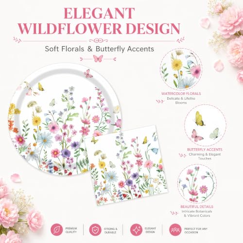 40 Pcs Wildflower Plates and Napkins Set, Large 9 Inch Floral Plates - color: Wildflower